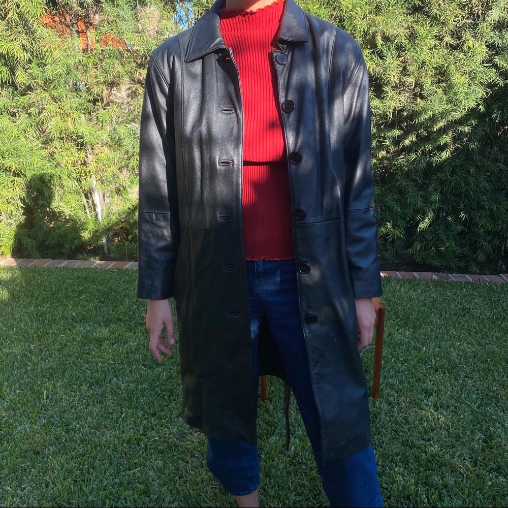 Vintage Matrix Black Leather Trench Coat